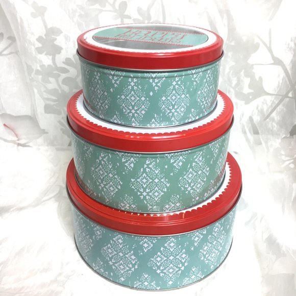 COOKIE Cake Candy Christmas Metal Set of 3 Storage Tins NWT - Picture 2 of 7
